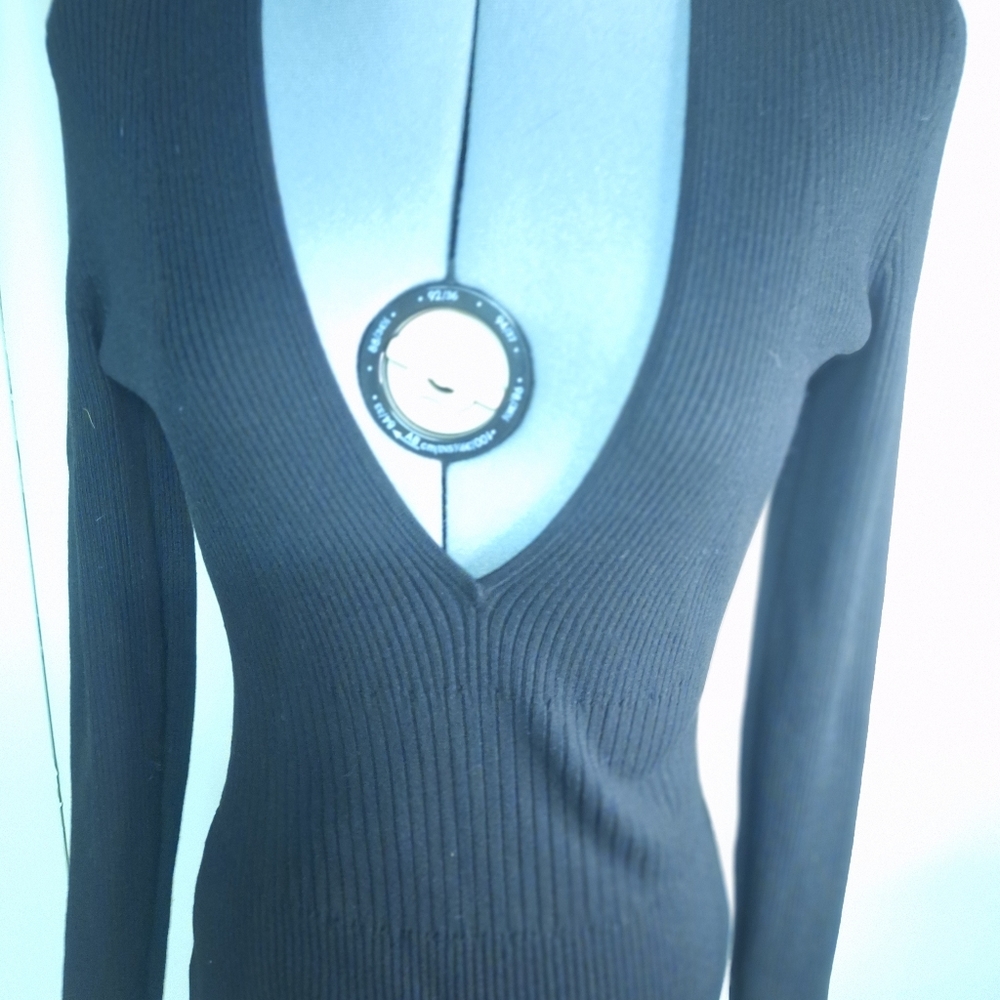 H&M Black Deep V-Neck Women's Bodycon Maxi Dress. Size Med